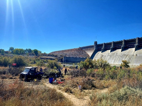 USACE staff at John Martin partnered with Colorado Parks and Wildlife and Volunteers for Outdoor Colorado to remove 24,500 pounds of invasive tamarisk from the stilling basin.